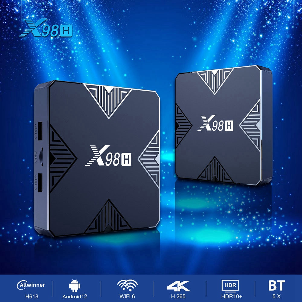 X98H Android 12.0 Smart TV Box Allwinner H618 Dual Band Wifi6 2.4G 5G WIFI HD 4K Media Player (2G 16G) X98H Android 12.0 Smart TV Box Allwinner H618 Dual Band Wifi6 2.4G 5G WIFI HD 4K Media Player (2G 16G)